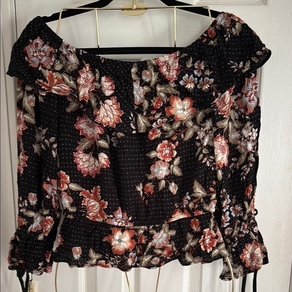 American Rag Cie Black & Orange Flutter Sleeve Blouse w Smocked Tie Front #473 - Picture 2 of 8